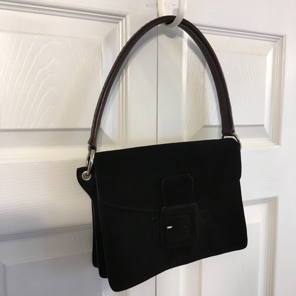Aerosoles Black Suede Buckle Front Shoulder Bag - Picture 1 of 10